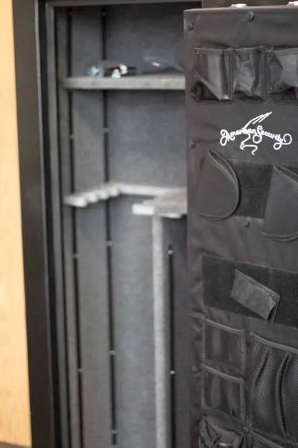 Inside a gun safe with door organizer
