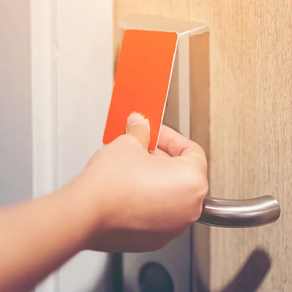 Keycard held to a door lock