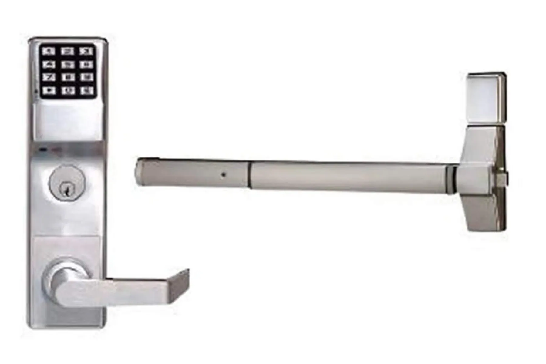 Keypad lever lock and exit bar